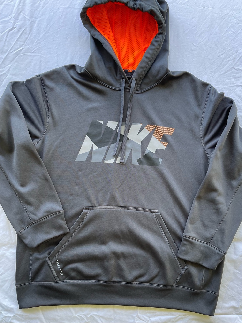 Nike Men's Charcoal Hoodie with Orange Hood Lining
